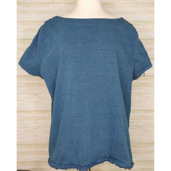 Chicos Women's Top Size 3 (XL/16) Blue~Rope Tie~ Nautical~Fringe~Boho Beachy - Picture 2 of 13